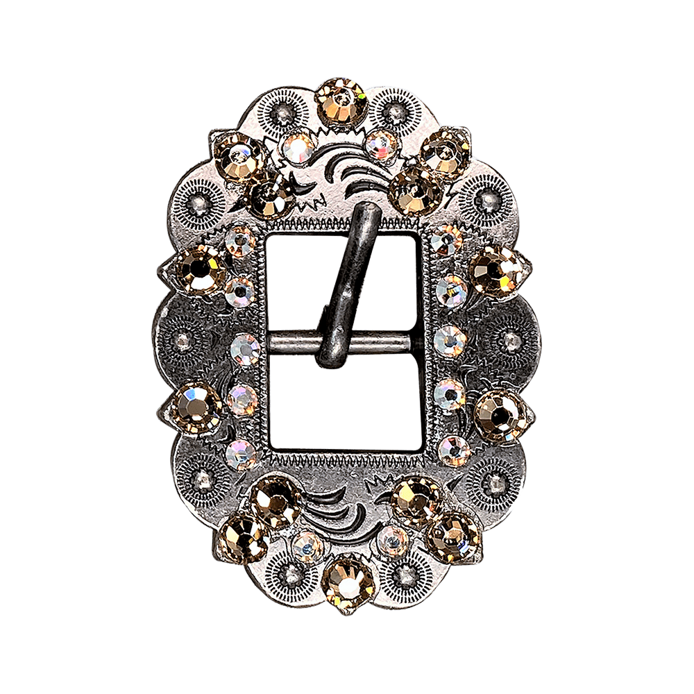 Champagne & AB Antique Silver European Crystal Cart Buckle - RODEO DRIVE