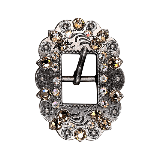 Champagne & AB Antique Silver European Crystal Cart Buckle - RODEO DRIVE