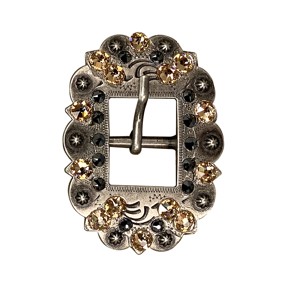 Antique Silver Champagne, Jet Crystal Conchos - Sizes from 1"- 3" and Buckles