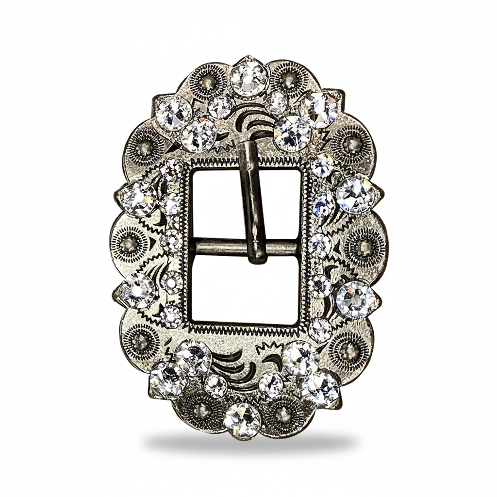 Antique Silver Clear Crystal Conchos | Sizes 1"- 3" | Buckles | Saddle Set | Leather Rosettes | Slide