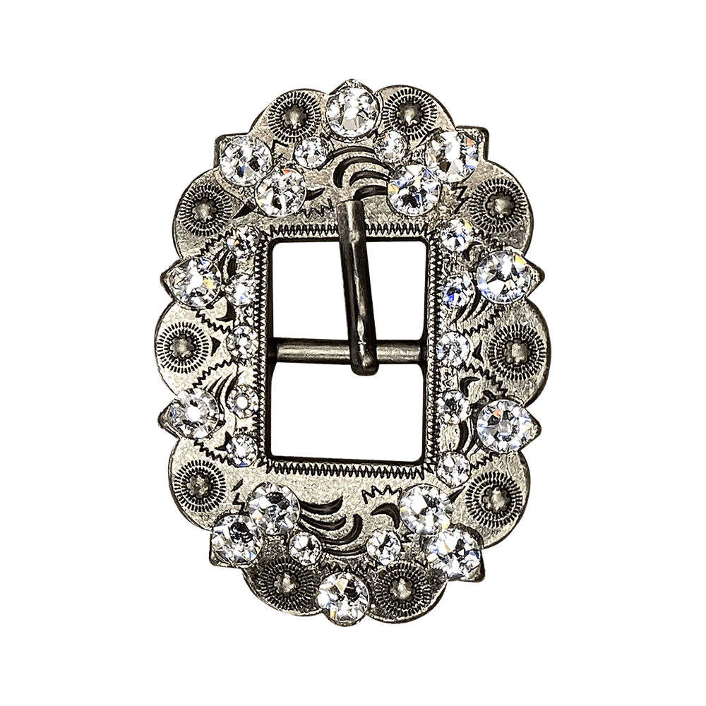 Clear Antique Silver European Crystal Cart Buckle - RODEO DRIVE