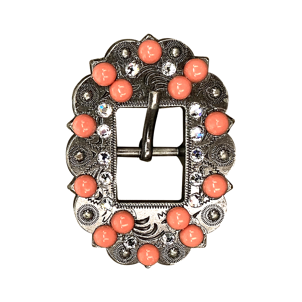 Antique Silver Coral, Clear Crystal Conchos - Sizes from 1"- 3" and Buckles