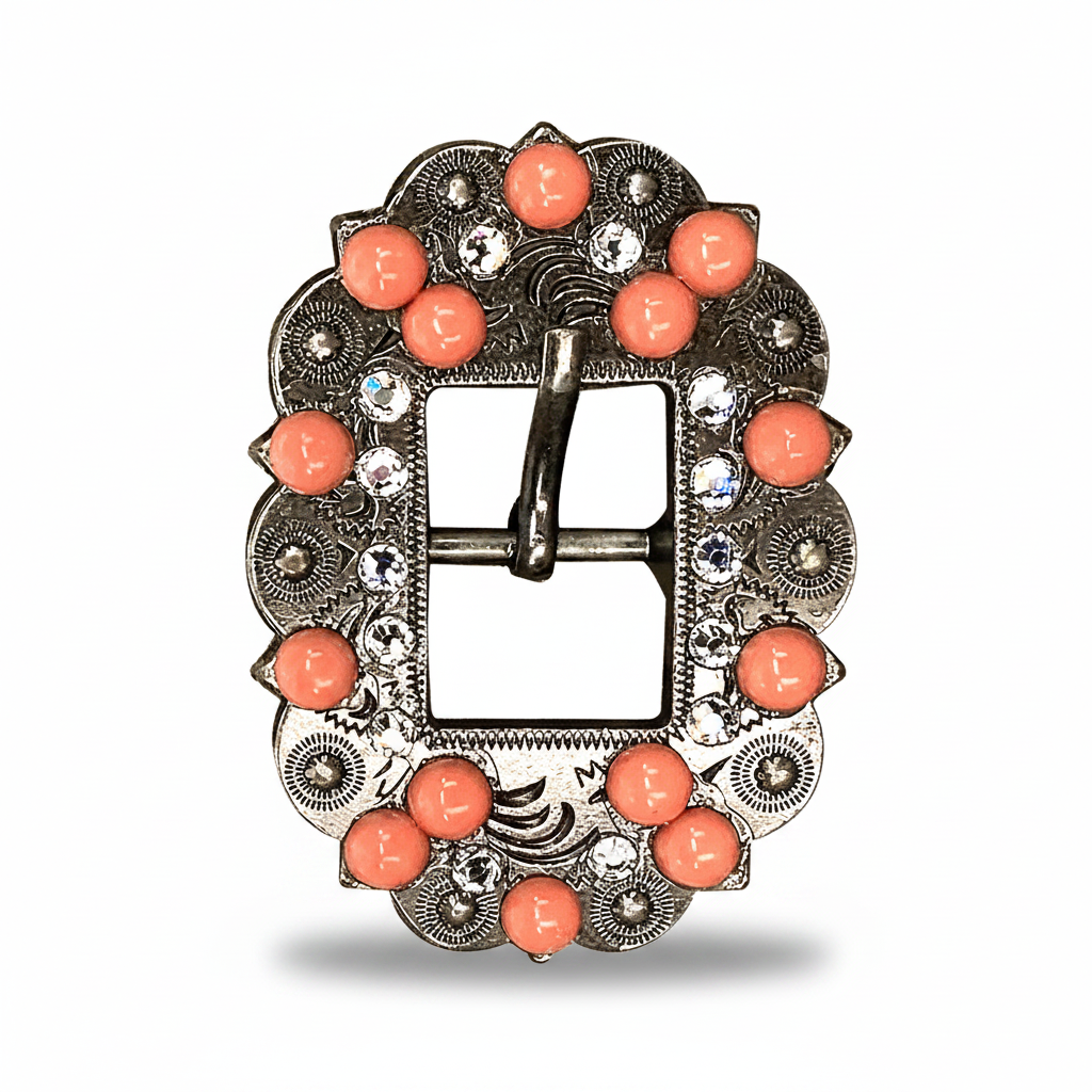 Antique Silver Coral - Clear Crystal Conchos | Sizes 1"- 3" | Buckles | Saddle Set | Leather Rosettes | Slide