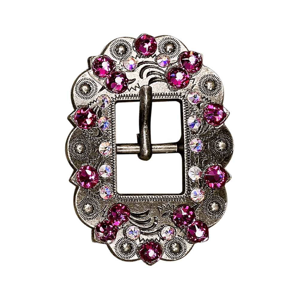 Fuchsia & AB Antique Silver European Crystal Cart Buckle - RODEO DRIVE
