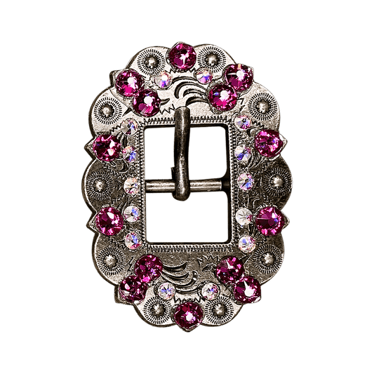 Fuchsia & AB Antique Silver European Crystal Cart Buckle - RODEO DRIVE