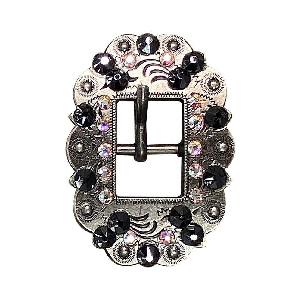 Antique Silver Jet, AB Crystal Conchos - Sizes from 1"- 3" and Buckles