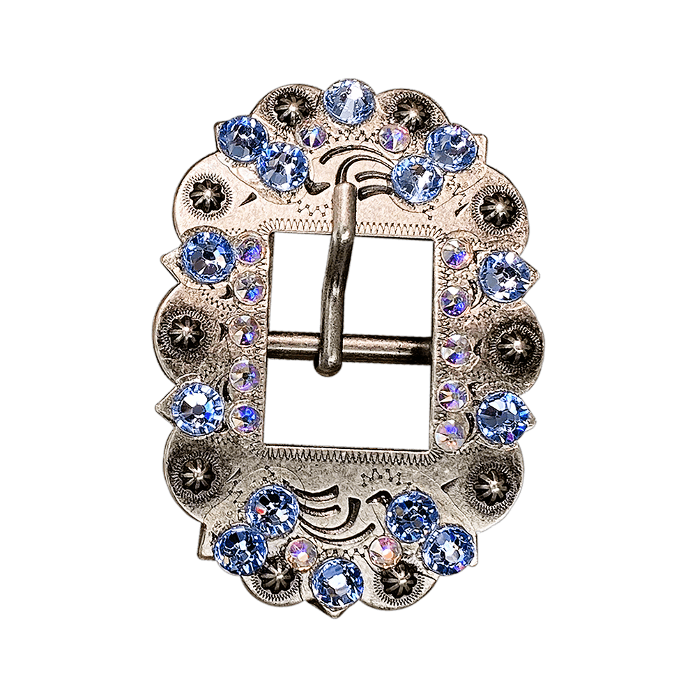 Light Sapphire & AB Antique Silver Cart Buckle European Crystal Concho - RODEO DRIVE