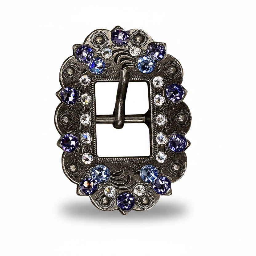 Antique Silver Light Sapphire - Clear - Lilac Crystal Conchos | Sizes 1"- 3" | Buckles | Saddle Set | Leather Rosettes | Slide