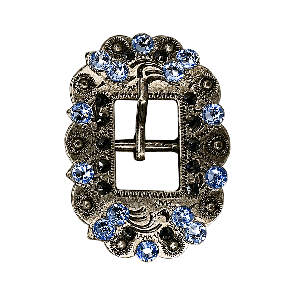 Light Sapphire & Jet Antique Silver Cart Buckle European Crystal Concho - RODEO DRIVE