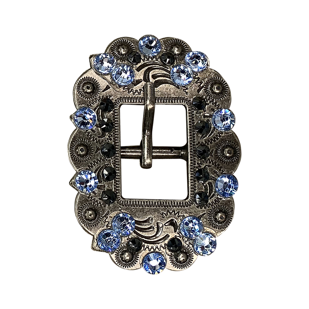 Antique Silver Light Sapphire, Jet Crystal Conchos - Sizes from 1"- 3" and Buckles