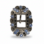 Antique Silver Light Sapphire - Jet Crystal Conchos | Sizes 1"- 3" | Buckles | Saddle Set | Leather Rosettes | Slide