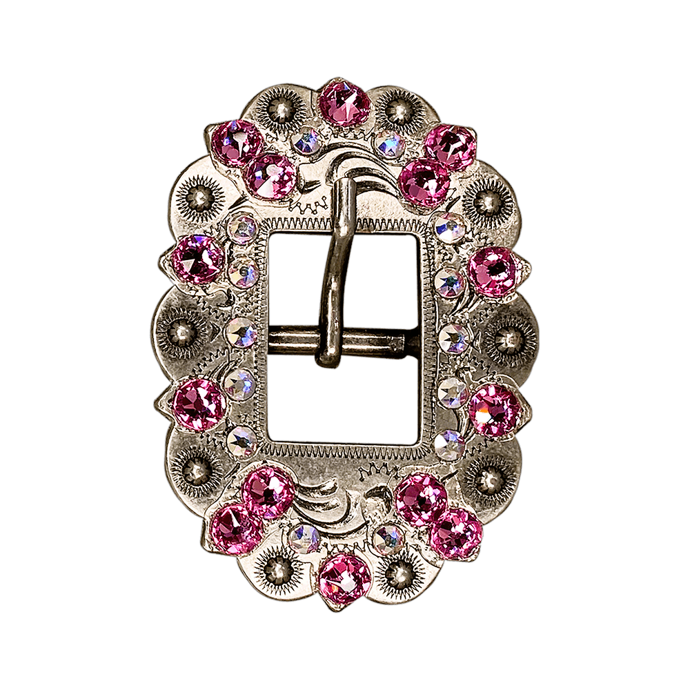 Pink & AB Antique Silver European Crystal Cart Buckle - RODEO DRIVE