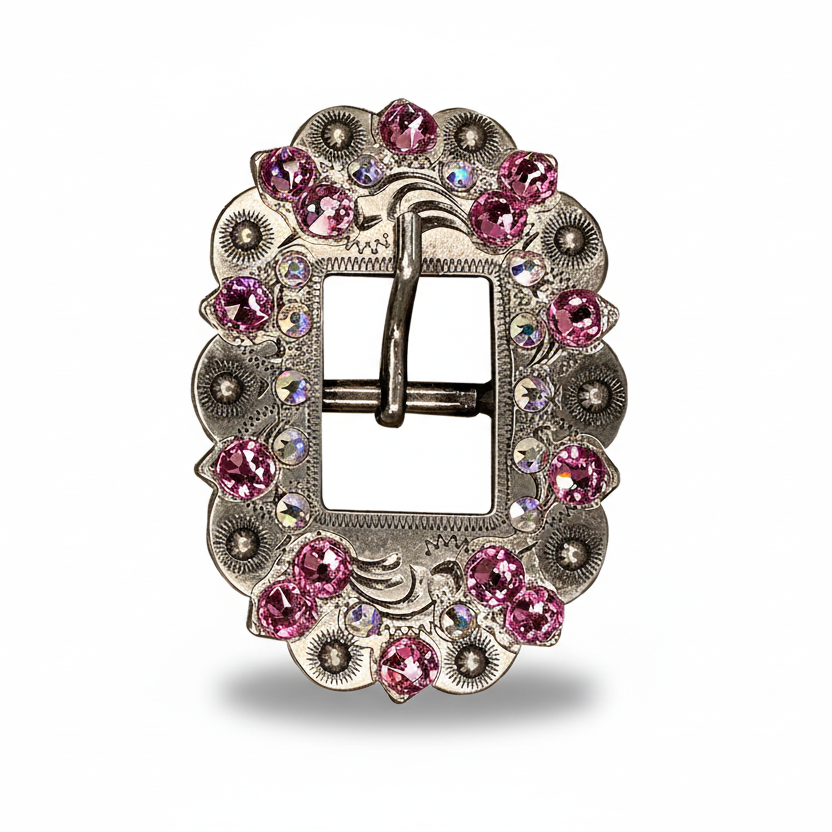 Antique Silver Pink - AB Crystal Conchos | Sizes 1"- 3" | Buckles | Saddle Set | Leather Rosettes | Slide
