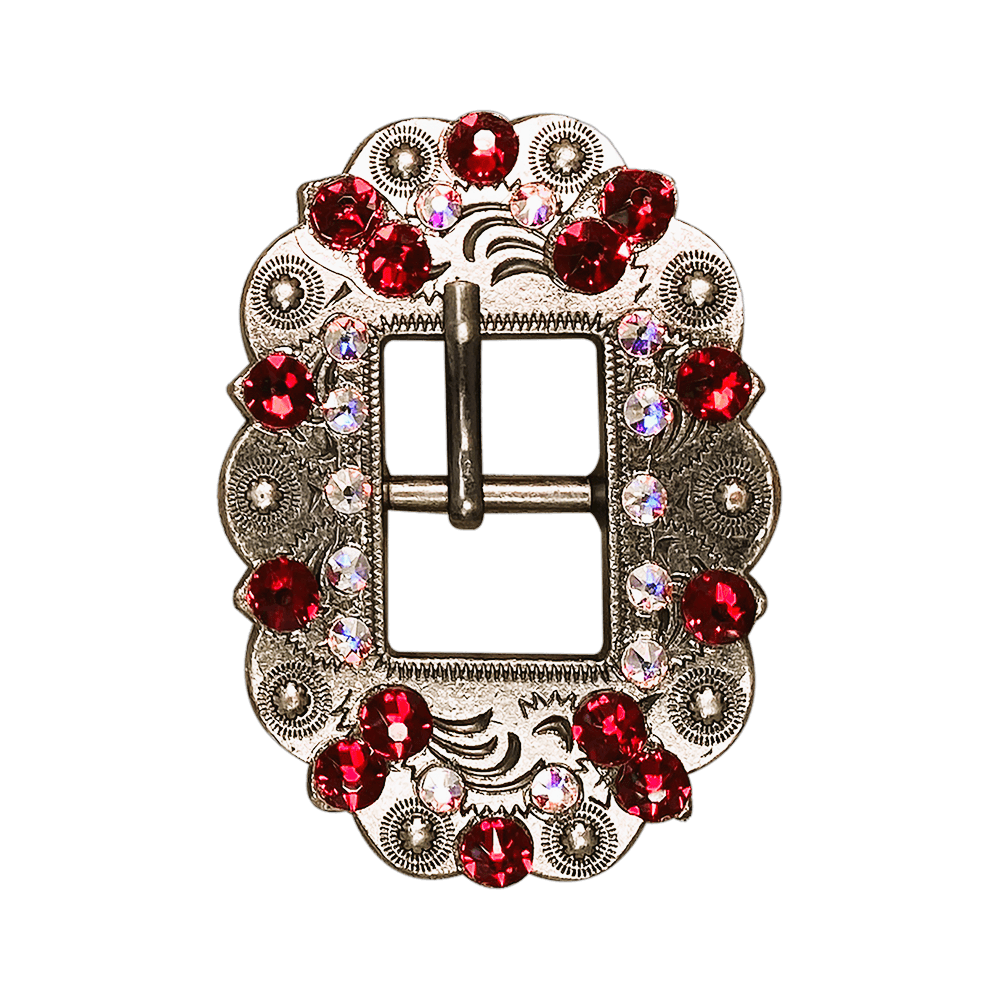 Red & AB Antique Silver European Crystal Cart Buckle - RODEO DRIVE