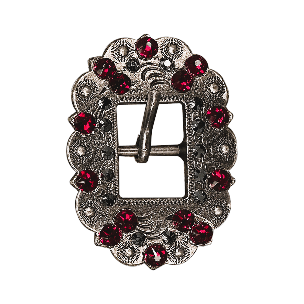 Ruby & Jet Antique Silver European Crystal Cart Buckle - RODEO DRIVE