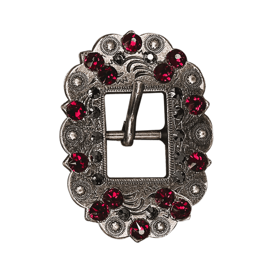 Ruby & Jet Antique Silver European Crystal Cart Buckle - RODEO DRIVE