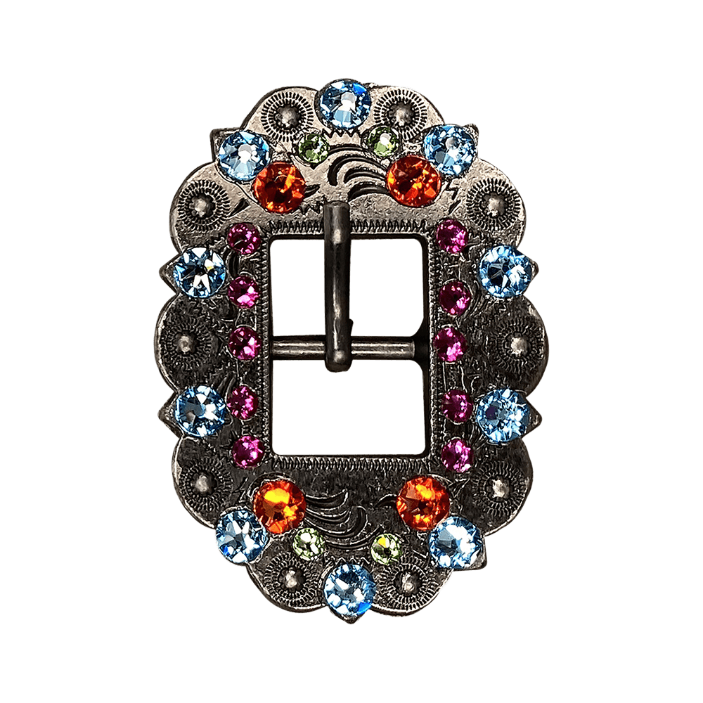 Tie Dye Antique Silver European Crystal Cart Buckle - RODEO DRIVE
