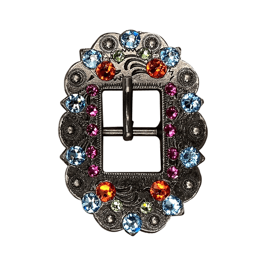 Tie Dye Antique Silver European Crystal Cart Buckle - RODEO DRIVE