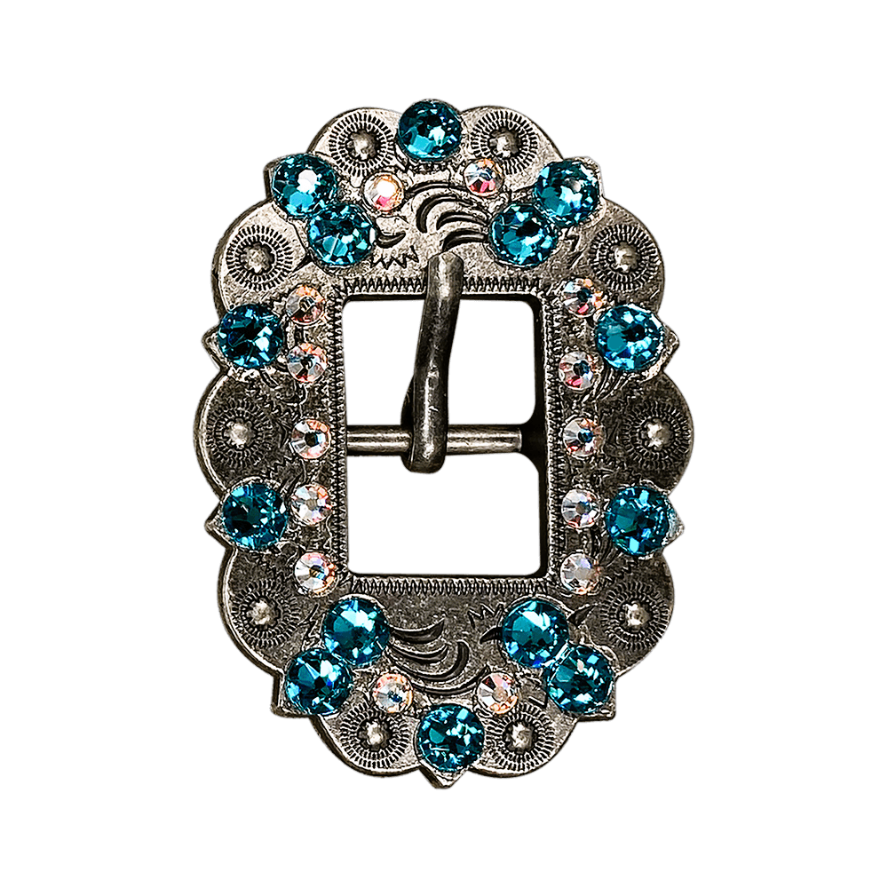 Teal & AB Antique Silver European Crystal Cart Buckle - RODEO DRIVE