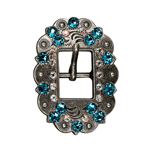 Teal & AB Antique Silver European Crystal Cart Buckle - RODEO DRIVE