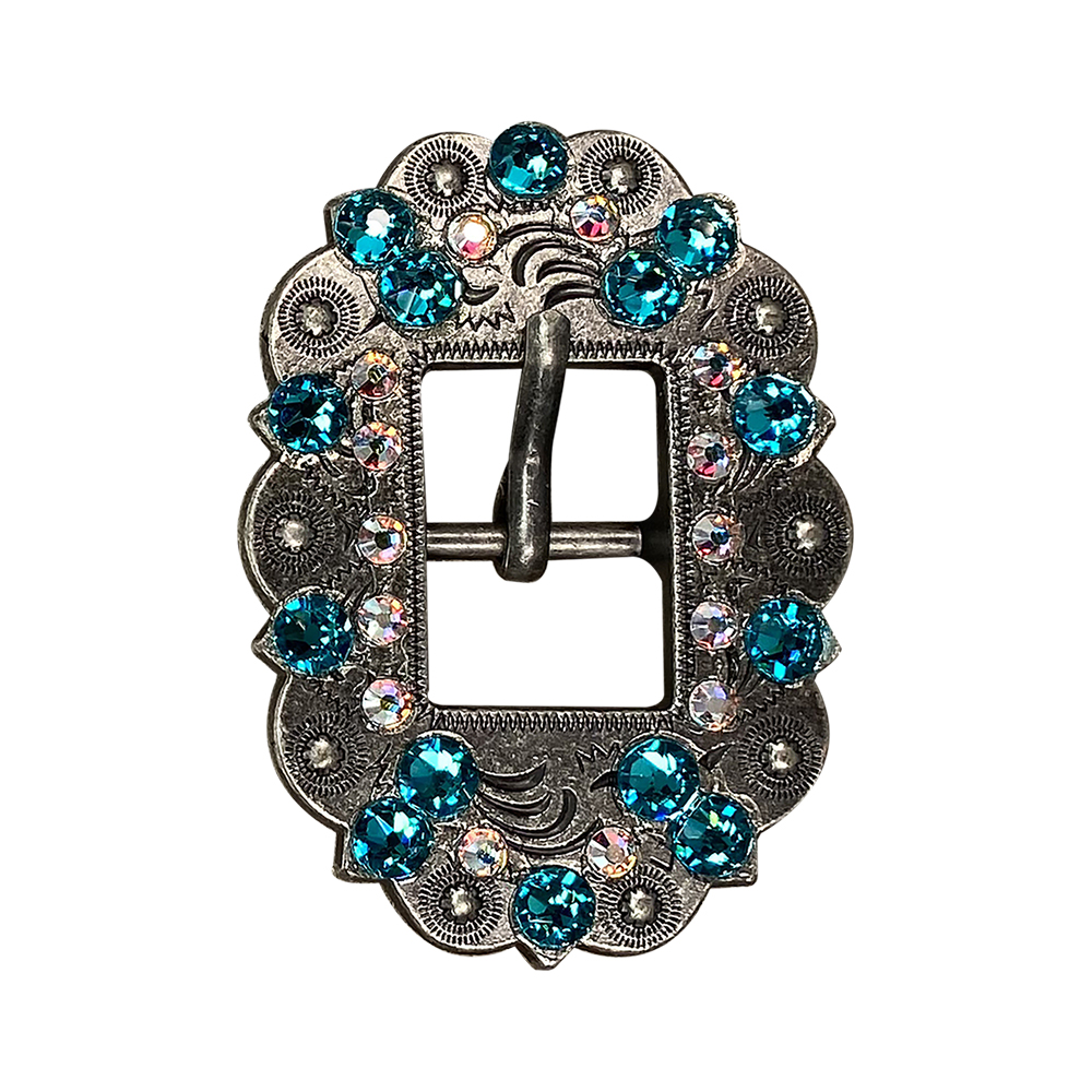 Antique Silver Teal, AB Crystal Conchos - Sizes from 1