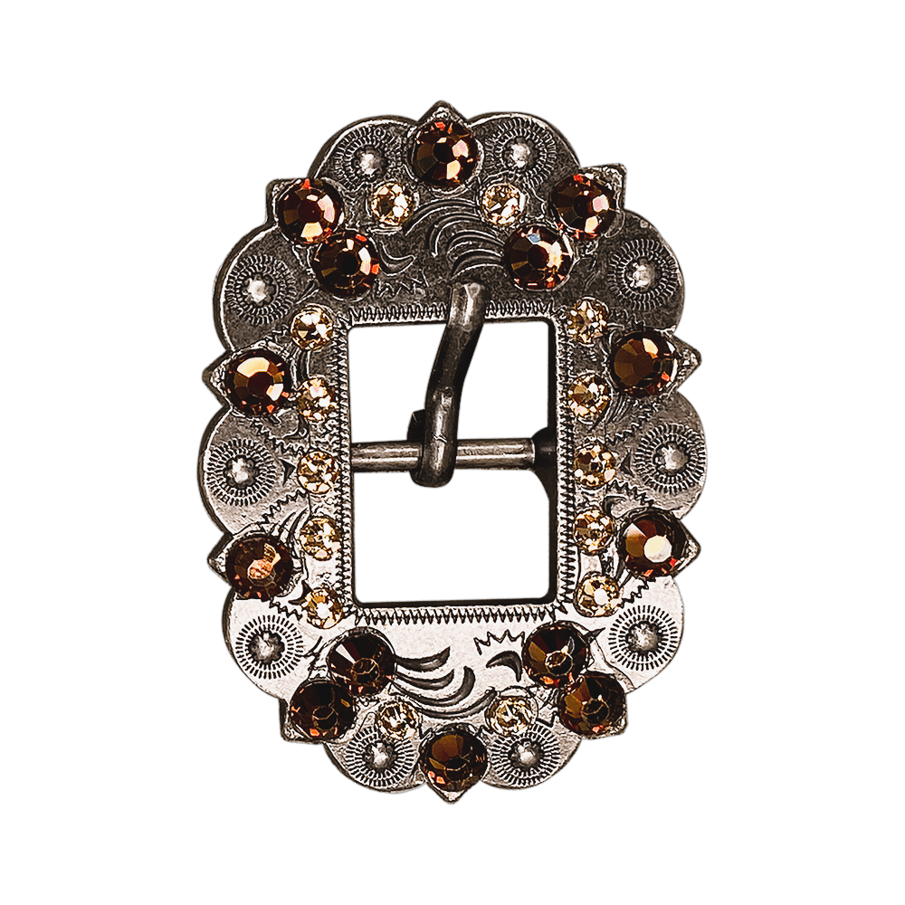 Topaz & Champagne Antique Silver European Crystal Cart Buckle - RODEO DRIVE
