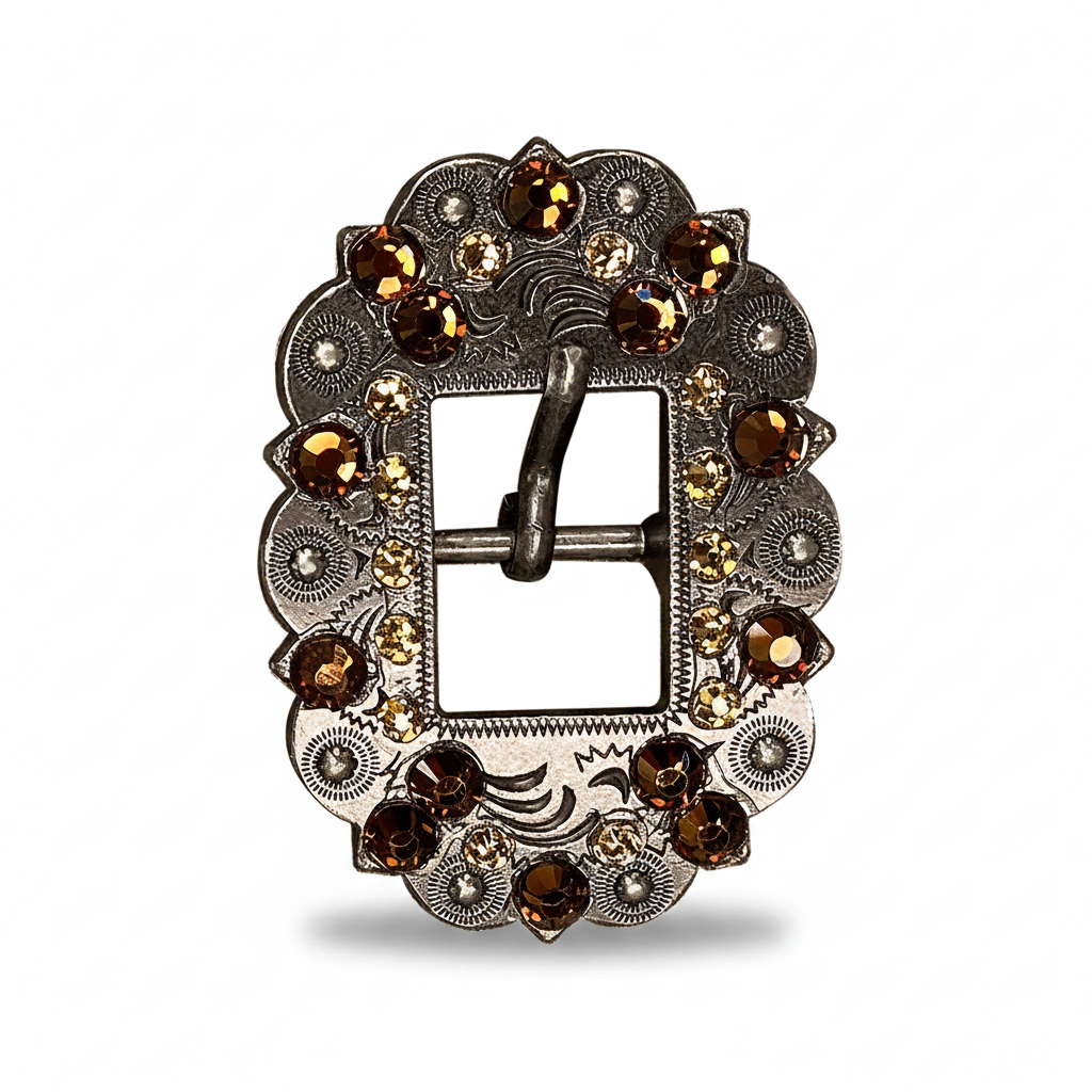 Antique Silver Topaz - Champagne Crystal Conchos | Sizes 1"- 3" | Buckles | Saddle Set | Leather Rosettes | Slide