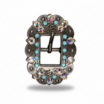 Antique Silver Turquoise - AB Crystal Conchos | Sizes 1"- 3" | Buckles | Saddle Set | Leather Rosettes | Slide
