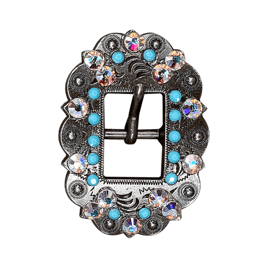 Turquoise & AB Antique Silver European Crystal Cart Buckle - RODEO DRIVE