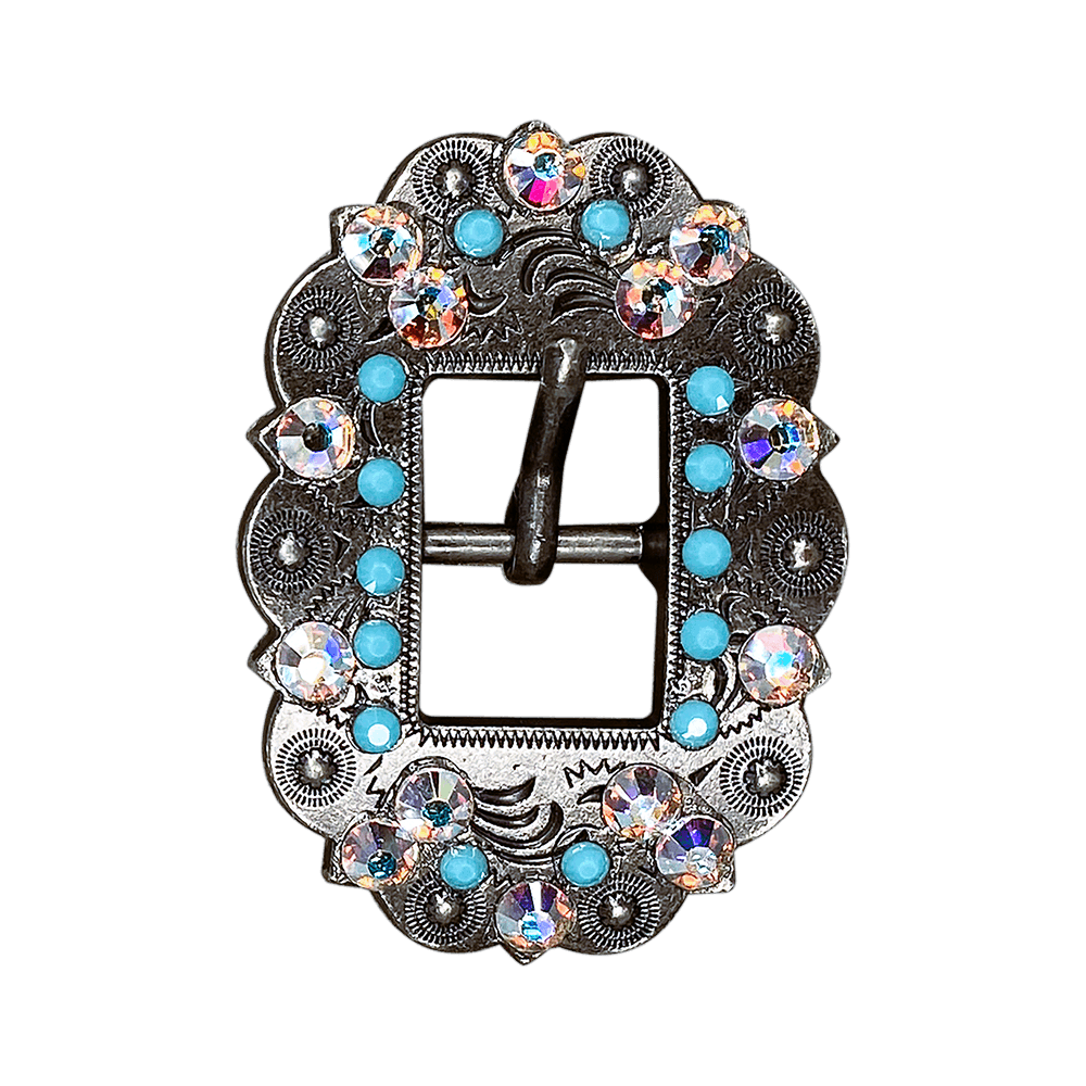 Turquoise & AB Antique Silver European Crystal Cart Buckle - RODEO DRIVE