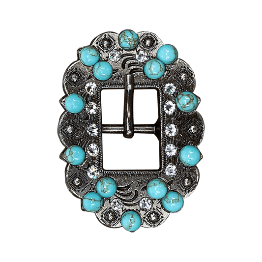 Fashion Turquoise & Clear Antique Silver European Crystal Cart Buckle - RODEO DRIVE