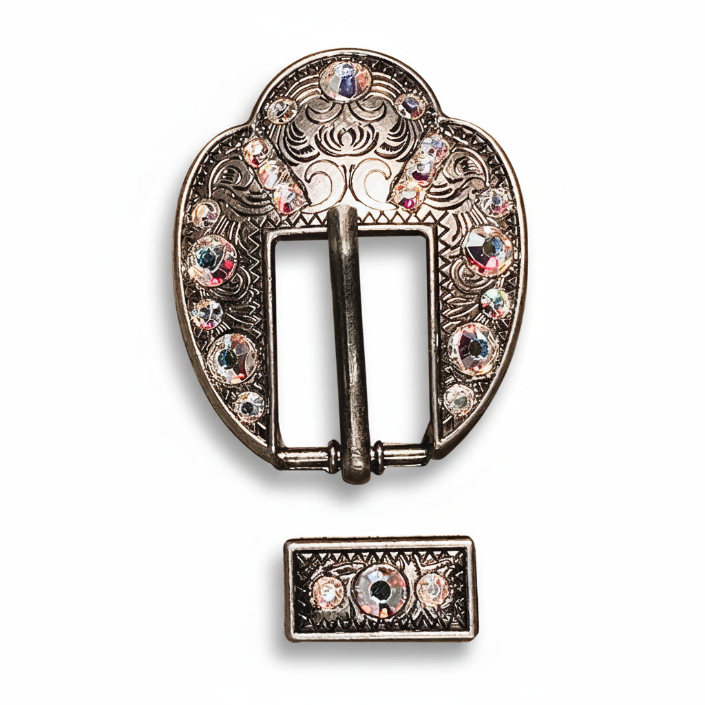 Antique Silver AB Crystal Conchos | Sizes 1"- 3" | Buckles | Saddle Set | Leather Rosettes | Slide