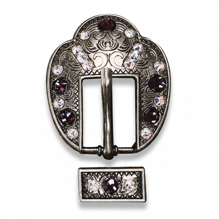 Antique Silver Amethyst - AB Crystal Conchos | Sizes 1"- 3" | Buckles | Saddle Set | Leather Rosettes | Slide