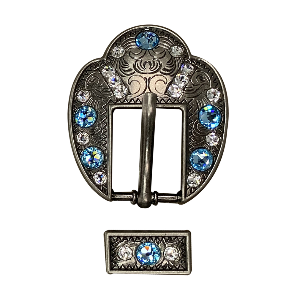Antique Silver Aqua, Clear Crystal Conchos - Sizes from 1"- 3" and Buckles