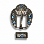 Antique Silver Aqua  - Clear Crystal Conchos | Sizes 1"- 3" | Buckles | Saddle Set | Leather Rosettes | Slide