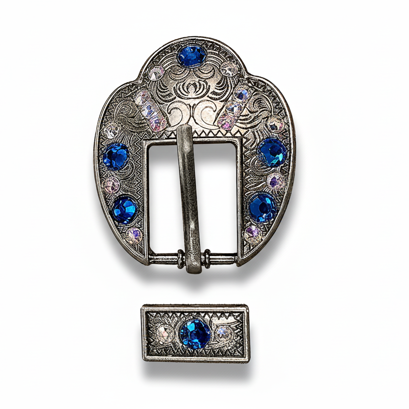 Antique Silver Capri - AB Crystal Conchos | Sizes 1"- 3" | Buckles | Saddle Set | Leather Rosettes | Slide