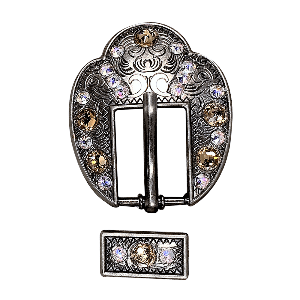 Champagne & AB Antique Silver European Crystal Fancy Buckle - RODEO DRIVE