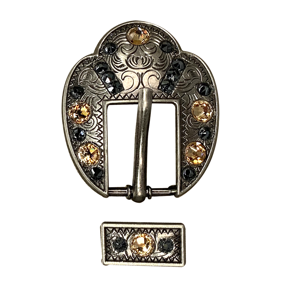 Antique Silver Champagne, Jet Crystal Conchos - Sizes from 1