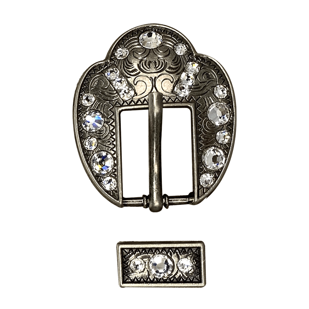 Clear Antique Silver European Crystal Fancy Buckle - RODEO DRIVE