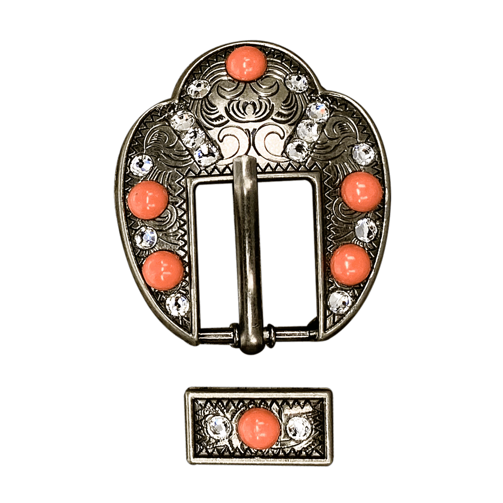 Fashion Coral & Clear Antique Silver European Crystal Fancy Buckle& - RODEO DRIVE
