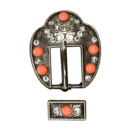 Fashion Coral & Clear Antique Silver European Crystal Fancy Buckle& - RODEO DRIVE