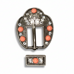 Antique Silver Coral - Clear Crystal Conchos | Sizes 1"- 3" | Buckles | Saddle Set | Leather Rosettes | Slide