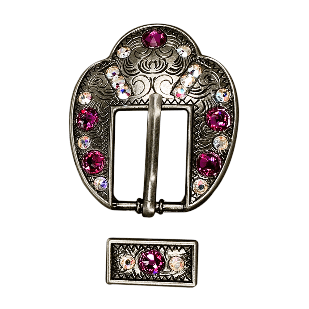 Fuchsia & AB Antique Silver European Crystal Fancy Buckle - RODEO DRIVE