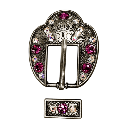 Fuchsia & AB Antique Silver European Crystal Fancy Buckle - RODEO DRIVE