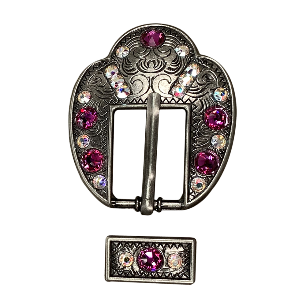 Antique Silver Fuchsia, AB Crystal Conchos - Sizes from 1"- 3" and Buckles