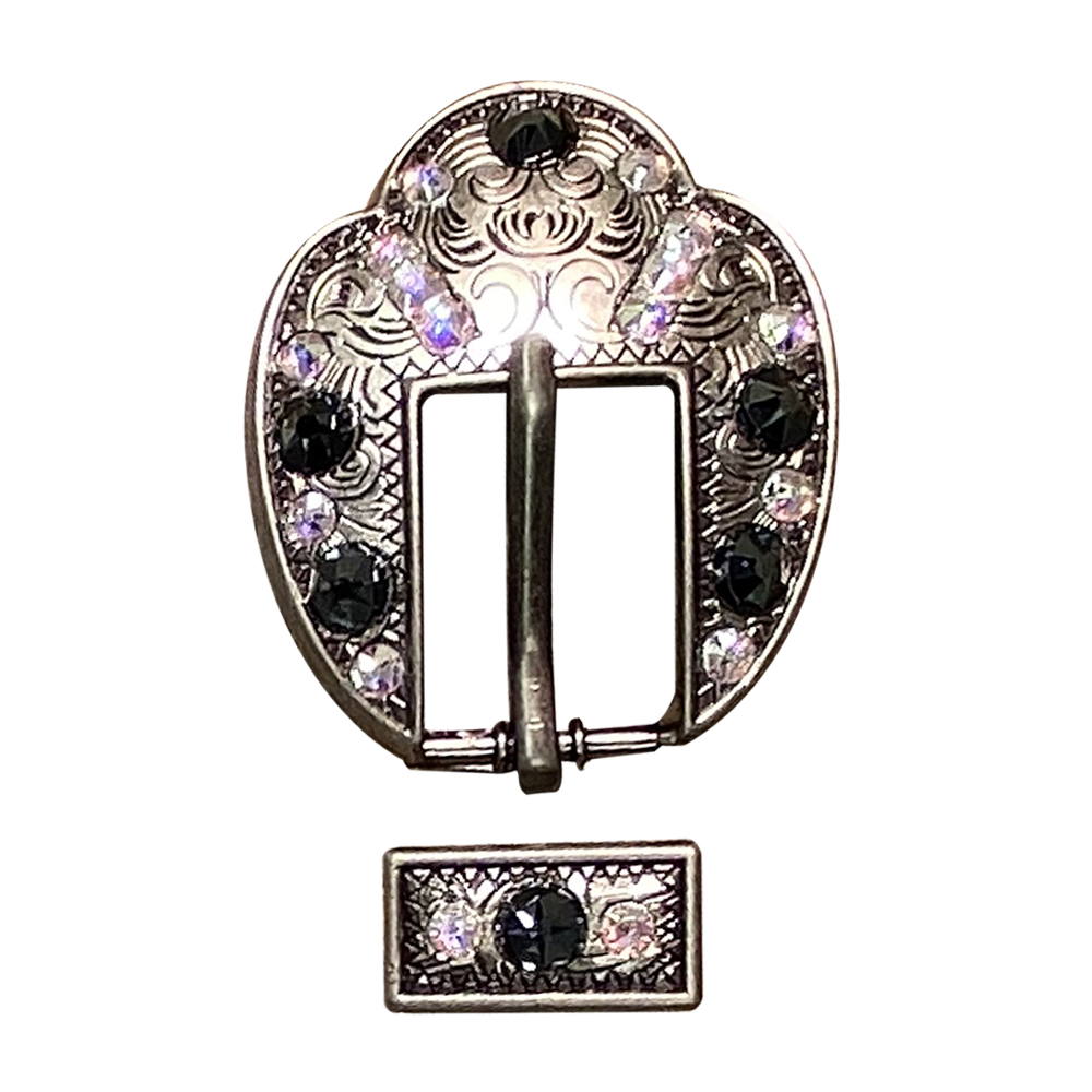 Antique Silver Jet, AB Crystal Conchos - Sizes from 1