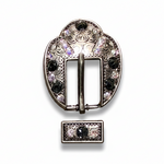 Antique Silver Jet - AB Crystal Conchos | Sizes 1"- 3" | Buckles | Saddle Set | Leather Rosettes | Slide