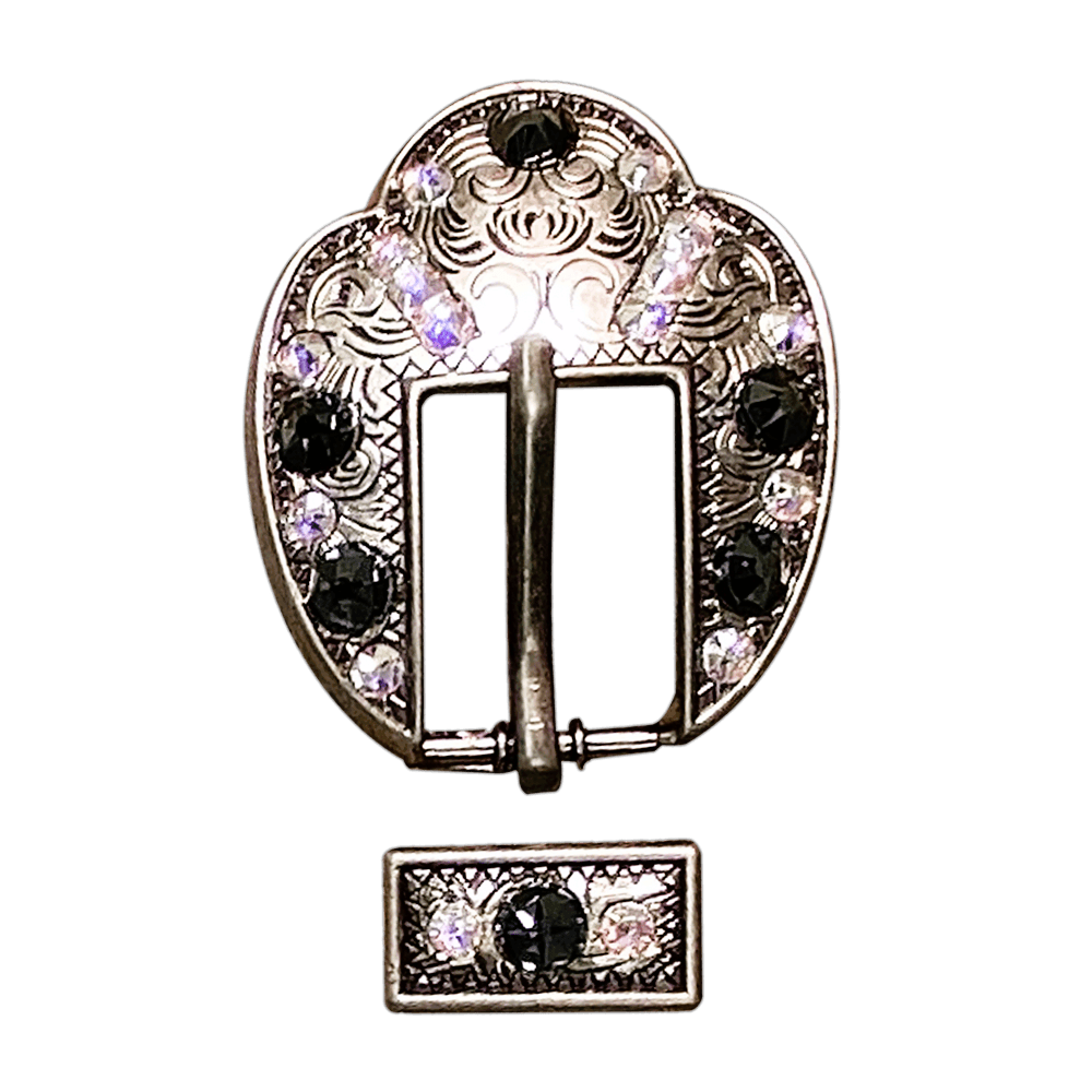 Jet & AB Antique Silver European Crystal Fancy Buckle - RODEO DRIVE
