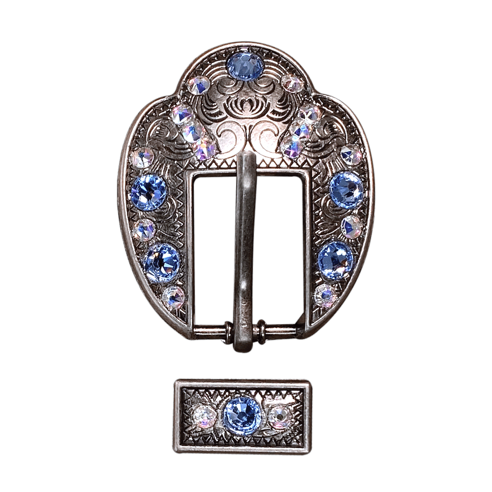 Light Sapphire & AB Antique Silver Fancy Buckle European Crystal Concho - RODEO DRIVE