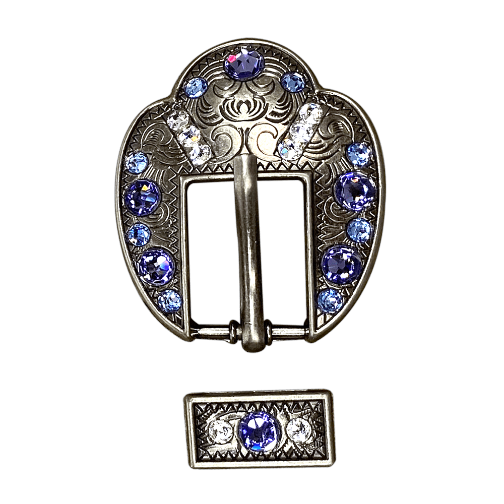 Light Sapphire Clear & Lilac Antique Silver European Crystal Fancy Buckle - RODEO DRIVE